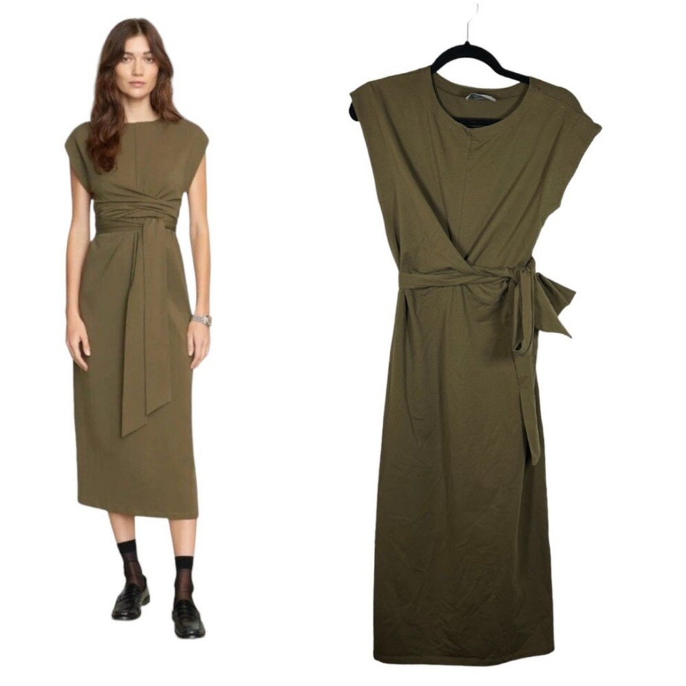 Midi Dress modern citizen  Fei Tie-Front Organic Cotton olive green medium